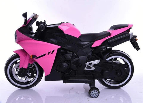 R1 Kids Pink Motorcycle Bike with Supporting Wheels