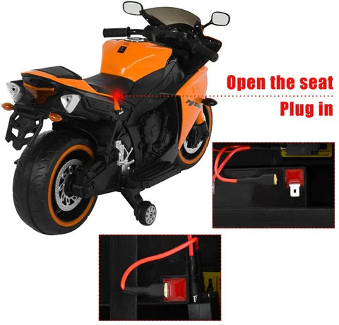 R1 Kids Electric Sports Ride on Bike with Training Wheels